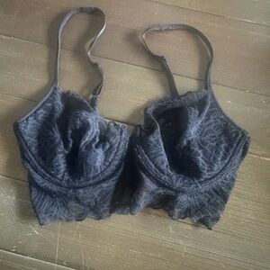 Black Lace Josie Natori Bra with lace trim underside 32D/DD